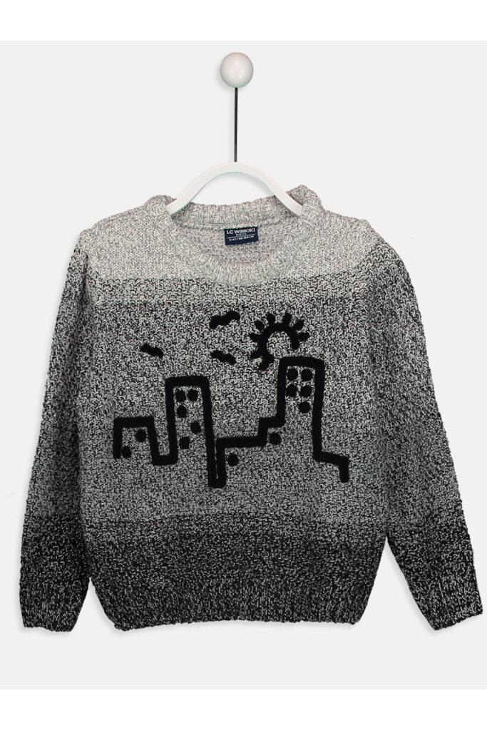 Printed Crew Neck Boy's Knit Sweater