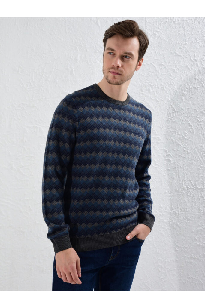 Crew Neck Figured Lightweight Tricot Jumper
