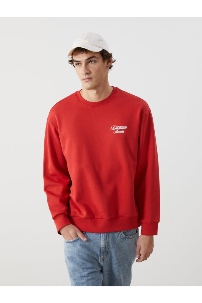 Crew Neck Printed Men's Thick Sweatshirt