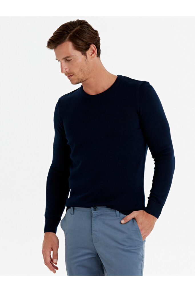 Crew Neck Long Sleeve Men's Tricot Sweater